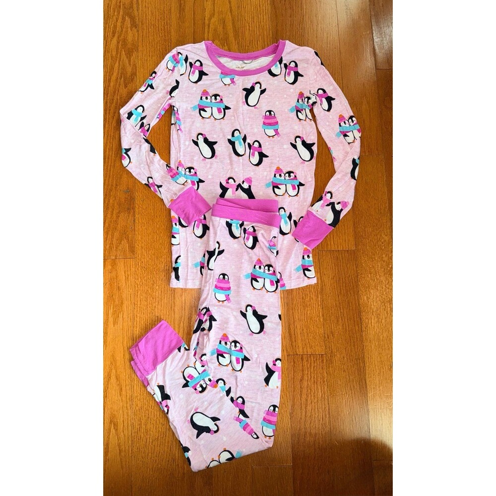 Little Sleepies Penguin Party Pink Bamboo Long Sleeve Pajama Set - Size 9/10